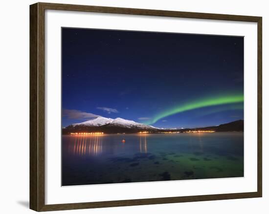 Aurora over Tjeldsundet and Sætertinden Mountain in Norway-Stocktrek Images-Framed Photographic Print