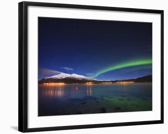 Aurora over Tjeldsundet and Sætertinden Mountain in Norway-Stocktrek Images-Framed Photographic Print