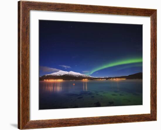 Aurora over Tjeldsundet and Sætertinden Mountain in Norway-Stocktrek Images-Framed Photographic Print