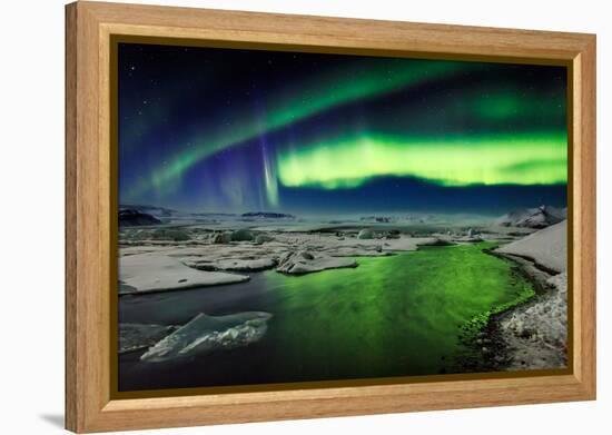 Auroras and Icebergs at the Glacial Lagoon, Jokulsarlon, Breidamerkurjokull, Vatnajokull Ice Cap-null-Framed Premier Image Canvas