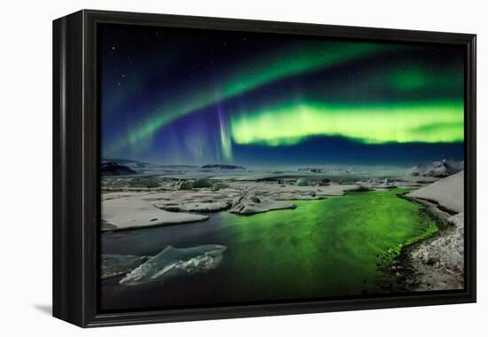 Auroras and Icebergs at the Glacial Lagoon, Jokulsarlon, Breidamerkurjokull, Vatnajokull Ice Cap-null-Framed Premier Image Canvas