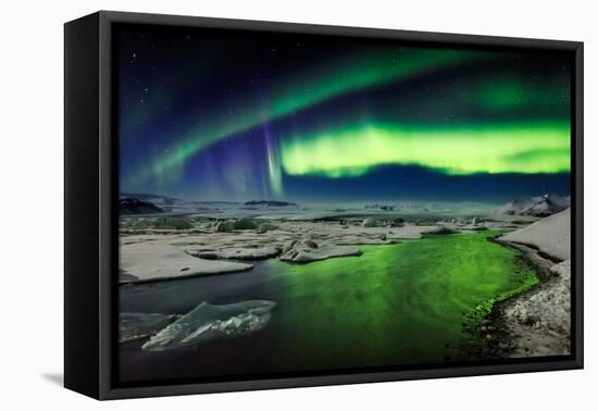 Auroras and Icebergs at the Glacial Lagoon, Jokulsarlon, Breidamerkurjokull, Vatnajokull Ice Cap-null-Framed Premier Image Canvas