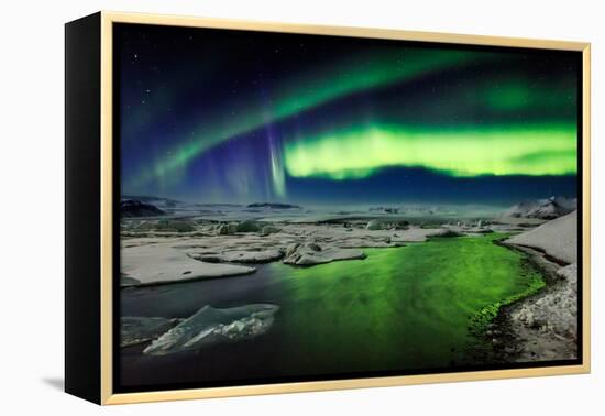 Auroras and Icebergs at the Glacial Lagoon, Jokulsarlon, Breidamerkurjokull, Vatnajokull Ice Cap-null-Framed Premier Image Canvas