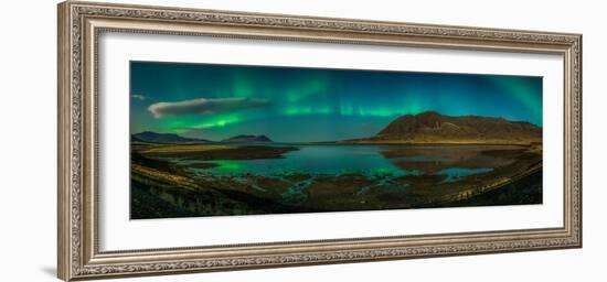 Auroras over Hraunsfjordur fjord, The lava fjord, Snaefellsnes peninsula, Iceland-null-Framed Photographic Print