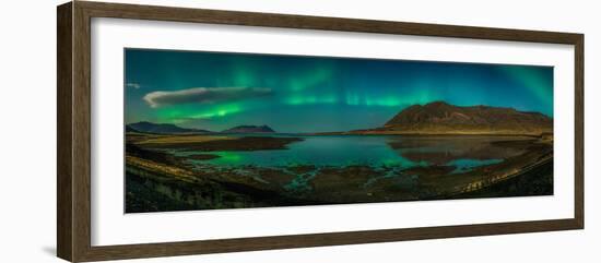 Auroras over Hraunsfjordur fjord, The lava fjord, Snaefellsnes peninsula, Iceland-null-Framed Photographic Print