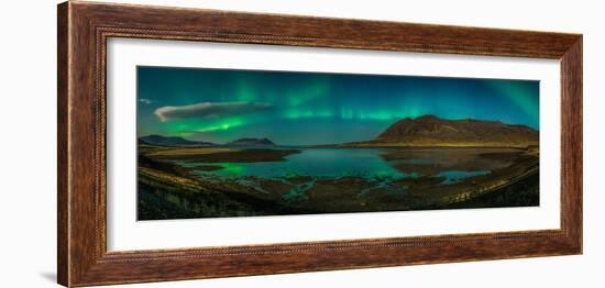 Auroras over Hraunsfjordur fjord, The lava fjord, Snaefellsnes peninsula, Iceland-null-Framed Photographic Print