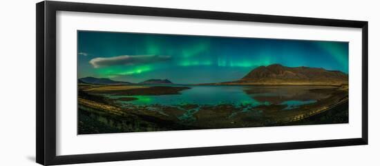 Auroras over Hraunsfjordur fjord, The lava fjord, Snaefellsnes peninsula, Iceland-null-Framed Photographic Print