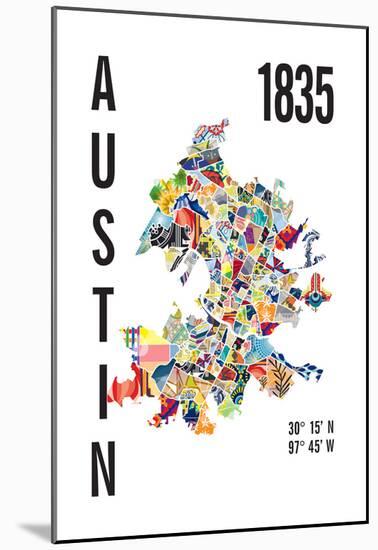 Austin Map Print-J Hill Design-Mounted Giclee Print