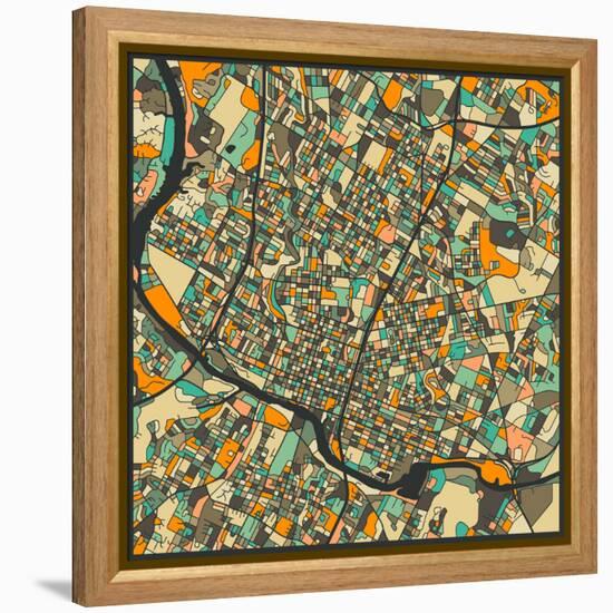 Austin Map-Jazzberry Blue-Framed Stretched Canvas