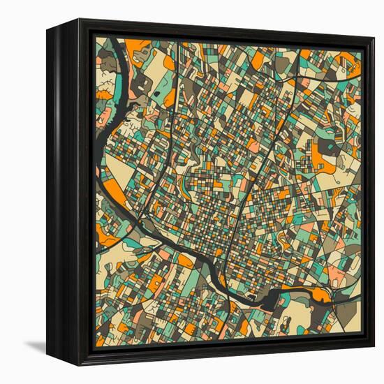 Austin Map-Jazzberry Blue-Framed Stretched Canvas