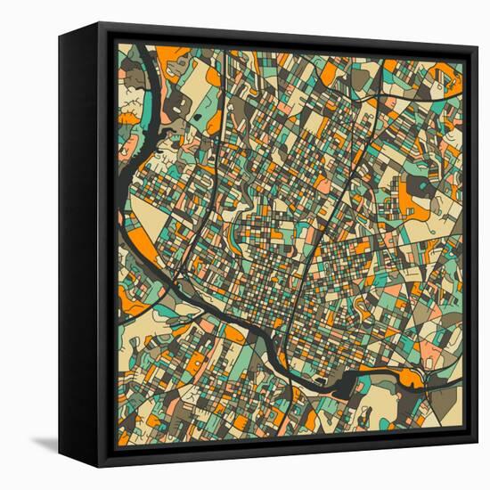 Austin Map-Jazzberry Blue-Framed Stretched Canvas