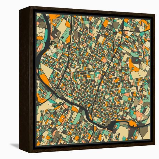 Austin Map-Jazzberry Blue-Framed Stretched Canvas