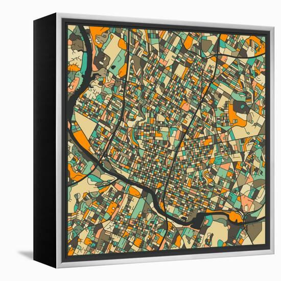 Austin Map-Jazzberry Blue-Framed Stretched Canvas