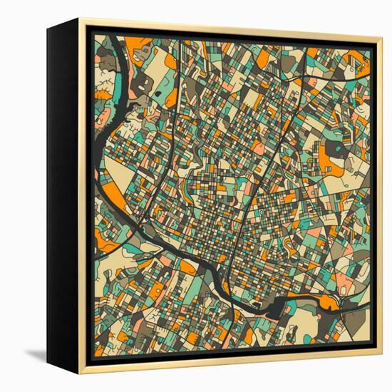 Austin Map-Jazzberry Blue-Framed Stretched Canvas