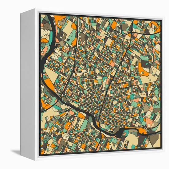 Austin Map-Jazzberry Blue-Framed Stretched Canvas