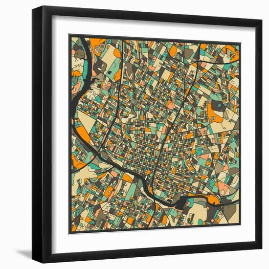 Austin Map-Jazzberry Blue-Framed Art Print