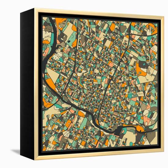 Austin Map-Jazzberry Blue-Framed Stretched Canvas