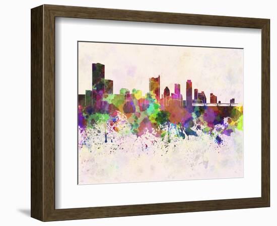 Austin Skyline in Watercolor Background-paulrommer-Framed Art Print