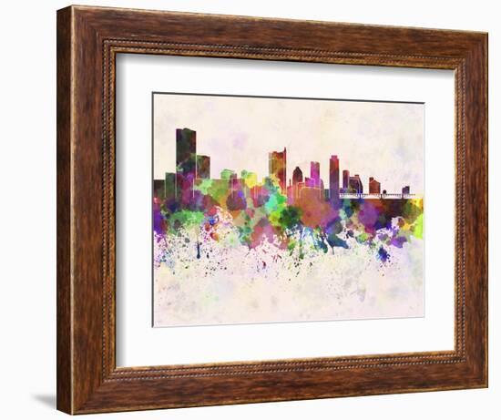 Austin Skyline in Watercolor Background-paulrommer-Framed Art Print