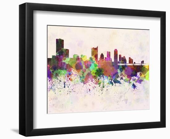 Austin Skyline in Watercolor Background-paulrommer-Framed Art Print