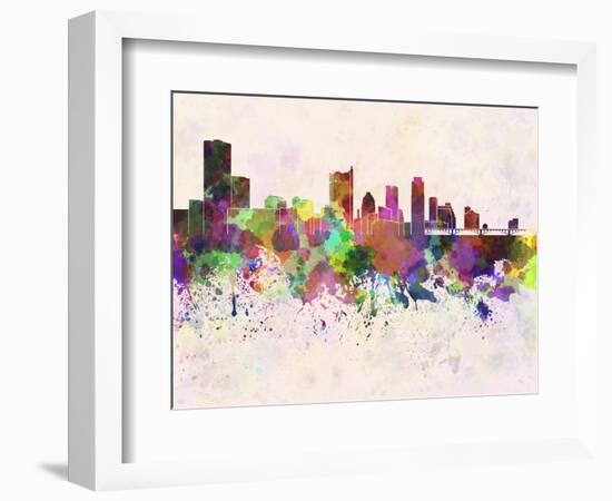 Austin Skyline in Watercolor Background-paulrommer-Framed Art Print