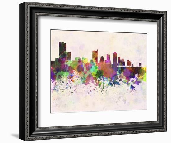 Austin Skyline in Watercolor Background-paulrommer-Framed Art Print