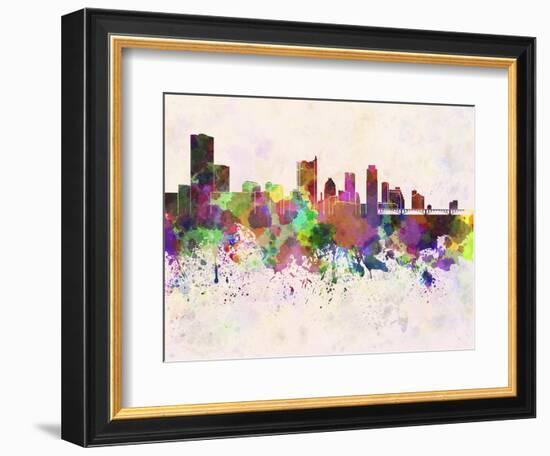 Austin Skyline in Watercolor Background-paulrommer-Framed Art Print