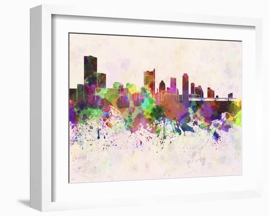 Austin Skyline in Watercolor Background-paulrommer-Framed Art Print