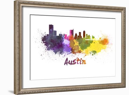 Austin Skyline in Watercolor-paulrommer-Framed Art Print