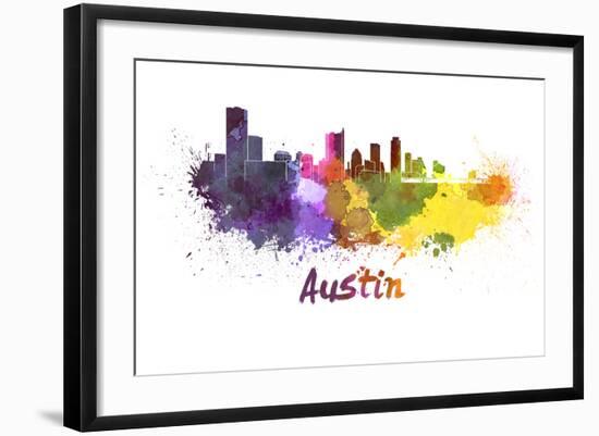 Austin Skyline in Watercolor-paulrommer-Framed Art Print