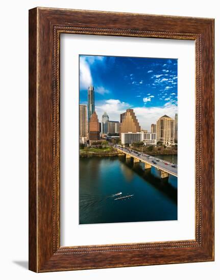 AUSTIN, TEXAS - Austin Cityscape Evening Skyline with skyscrapers down Congress Avenue Bridge ov...-null-Framed Photographic Print