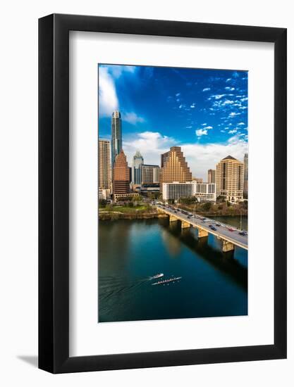 AUSTIN, TEXAS - Austin Cityscape Evening Skyline with skyscrapers down Congress Avenue Bridge ov...-null-Framed Photographic Print