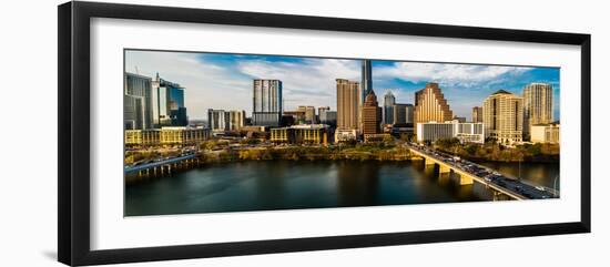 AUSTIN, TEXAS - Austin Cityscape Evening Skyline with skyscrapers down Congress Avenue Bridge ov...-null-Framed Photographic Print