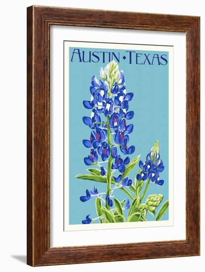 Austin, Texas - Bluebonnet - Letterpress-Lantern Press-Framed Art Print