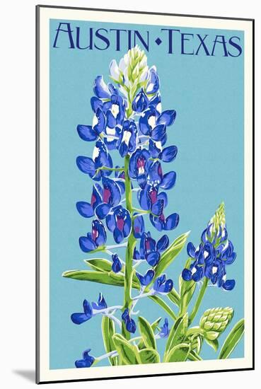 Austin, Texas - Bluebonnet - Letterpress-Lantern Press-Mounted Art Print