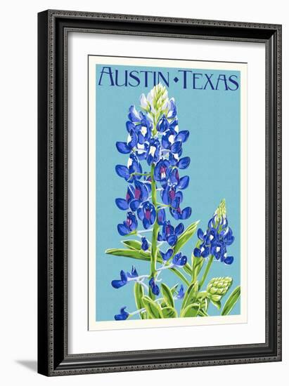 Austin, Texas - Bluebonnet - Letterpress-Lantern Press-Framed Art Print