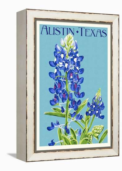 Austin, Texas - Bluebonnet - Letterpress-Lantern Press-Framed Stretched Canvas