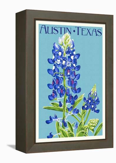 Austin, Texas - Bluebonnet - Letterpress-Lantern Press-Framed Stretched Canvas