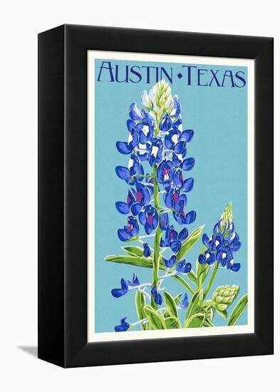 Austin, Texas - Bluebonnet - Letterpress-Lantern Press-Framed Stretched Canvas