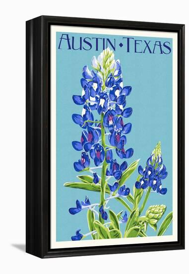 Austin, Texas - Bluebonnet - Letterpress-Lantern Press-Framed Stretched Canvas