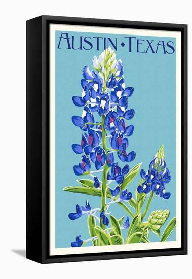 Austin, Texas - Bluebonnet - Letterpress-Lantern Press-Framed Stretched Canvas