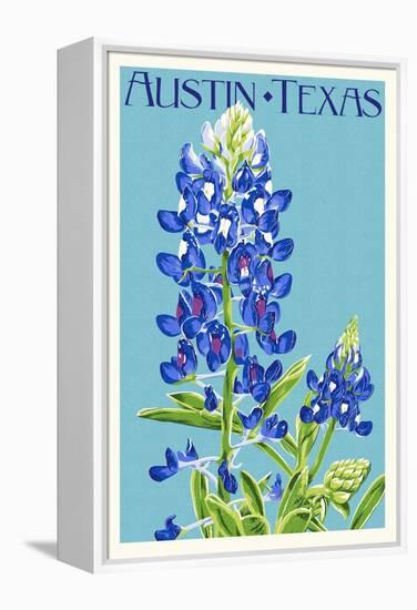 Austin, Texas - Bluebonnet - Letterpress-Lantern Press-Framed Stretched Canvas