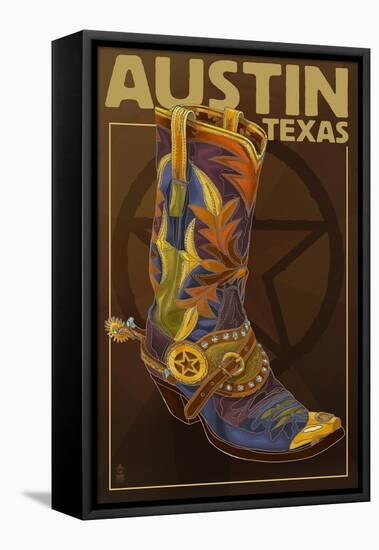 Austin, Texas - Boot and Star-Lantern Press-Framed Stretched Canvas