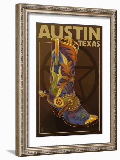 Austin, Texas - Boot and Star-Lantern Press-Framed Art Print