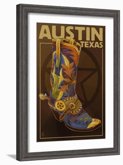 Austin, Texas - Boot and Star-Lantern Press-Framed Art Print