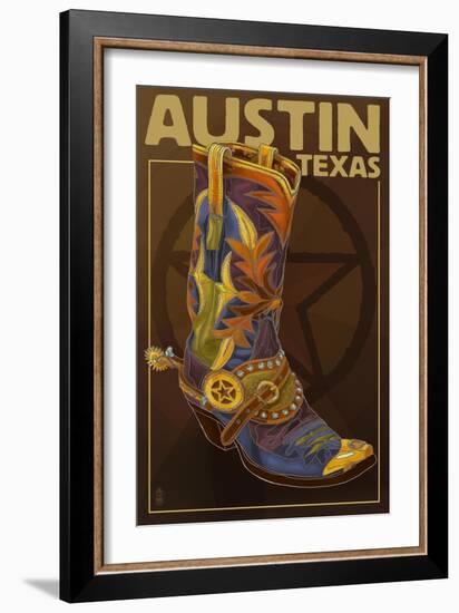 Austin, Texas - Boot and Star-Lantern Press-Framed Art Print