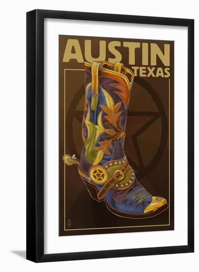 Austin, Texas - Boot and Star-Lantern Press-Framed Art Print