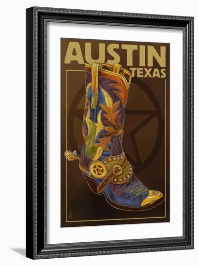 Austin, Texas - Boot and Star-Lantern Press-Framed Art Print