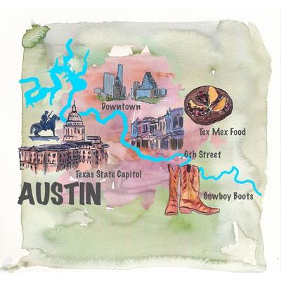 'Austin Texas Favorite Map with touristic Highlights' Art Print - M ...