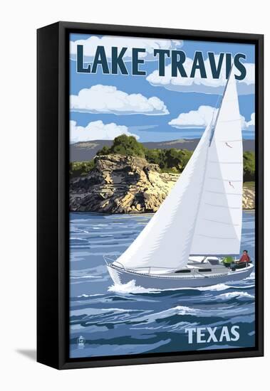 Austin, Texas - Lake Travis Sailing Scene-Lantern Press-Framed Stretched Canvas